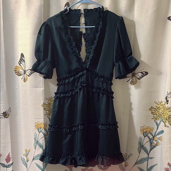 Black Puff Sleeve Wrap Mini Dress - Picture 3 of 6